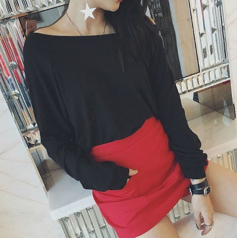 レディース　トップス　オフショルダー　カットソー　Tシャツ　長袖　無地　定番　シンプル　カジュアル　フリーサイズ　大人可愛い　フェミニン　オフィス　デート　お出かけ　デイリー　普段着　ブラック　グリーン　レッド　イエロー　送料無料