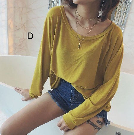 レディース　トップス　オフショルダー　カットソー　Tシャツ　長袖　無地　定番　シンプル　カジュアル　フリーサイズ　大人可愛い　フェミニン　オフィス　デート　お出かけ　デイリー　普段着　ブラック　グリーン　レッド　イエロー　送料無料