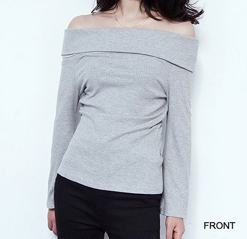 レディース　トップス　オフショルダー　カットソー　ニット　長袖　無地　シンプル　カジュアル　スリム　フリーサイズ　大人可愛い　エレガント　デート　お出かけ　デイリー　グレー　ブラック　ホワイト　送料無料