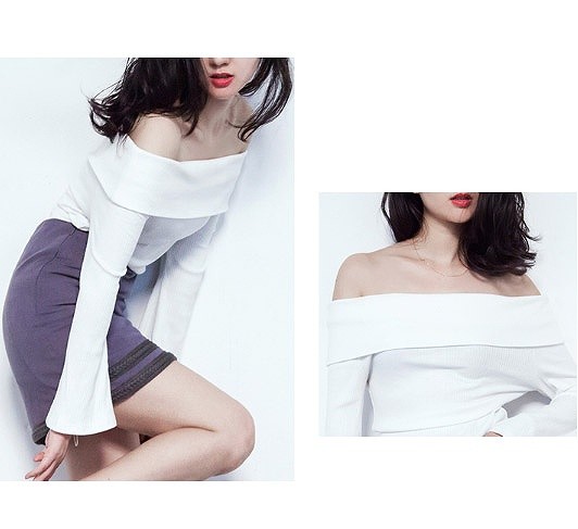 レディース　トップス　オフショルダー　カットソー　ニット　長袖　無地　シンプル　カジュアル　スリム　フリーサイズ　大人可愛い　エレガント　デート　お出かけ　デイリー　グレー　ブラック　ホワイト　送料無料