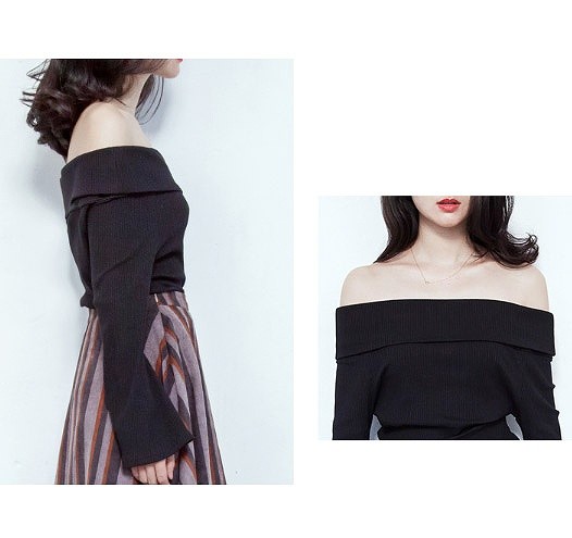 レディース　トップス　オフショルダー　カットソー　ニット　長袖　無地　シンプル　カジュアル　スリム　フリーサイズ　大人可愛い　エレガント　デート　お出かけ　デイリー　グレー　ブラック　ホワイト　送料無料