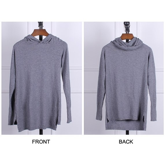 レディース　トップス　タートルネック　カットソー　ニット　フード付き　長袖　無地　シンプル　カジュアル　ゆったり　フリーサイズ　大人可愛い　デート　お出かけ　デイリー　グレー　送料無料