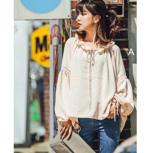 レディース　巾着シフォンシャツ　長袖　ミディアム丈　おしゃれ　ストリート　カジュアル　大人可愛い　エレガント　デート　デイリー　お出かけ　ホワイト　ピンク　送料無料