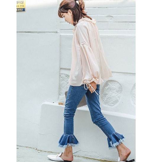 レディース　巾着シフォンシャツ　長袖　ミディアム丈　おしゃれ　ストリート　カジュアル　大人可愛い　エレガント　デート　デイリー　お出かけ　ホワイト　ピンク　送料無料