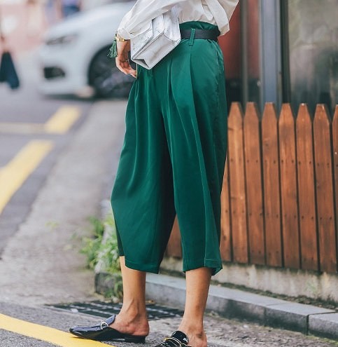 レディース　ワイドパンツ　ガウチョパンツ　七分丈　おしゃれ　ストリート　カジュアル　大人可愛い　エレガント　デート　デイリー　お出かけ　グリーン　送料無料