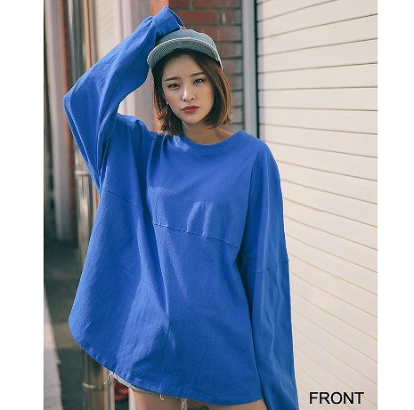 レディース　ファッション　トップス　長袖　セーター　シンプル　大人カジュアル　ラウンドネック　英字プリント　ワイキキ　ハワイ　お出かけ　買い物　外出　ブルー　送料無料