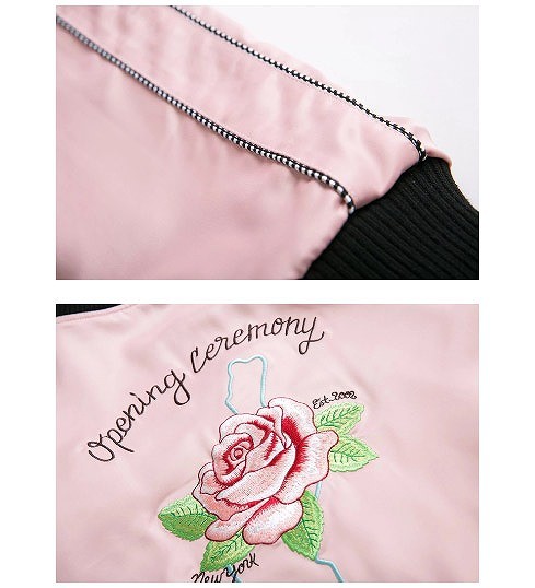 レディース　ファッション　アウター　スカジャン　刺しゅう入り　薔薇　長袖　ジャケット　かわいい　キュート　大人カジュアル　外出　旅行　デート　お出かけ　ピンク　送料無料