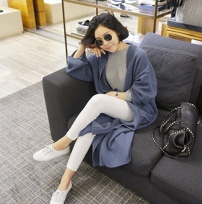 レディース　ファッション　かわいい　長袖　トップス　大人　カジュアル　ニット　カーディガン　シンプル　秋　冬　温かい　フリーサイズ　デート　旅行　お出かけ　外出　ネイビー　送料無料