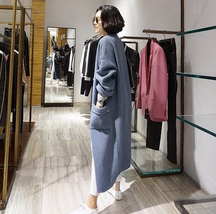 レディース　ファッション　かわいい　長袖　トップス　大人　カジュアル　ニット　カーディガン　シンプル　秋　冬　温かい　フリーサイズ　デート　旅行　お出かけ　外出　ネイビー　送料無料