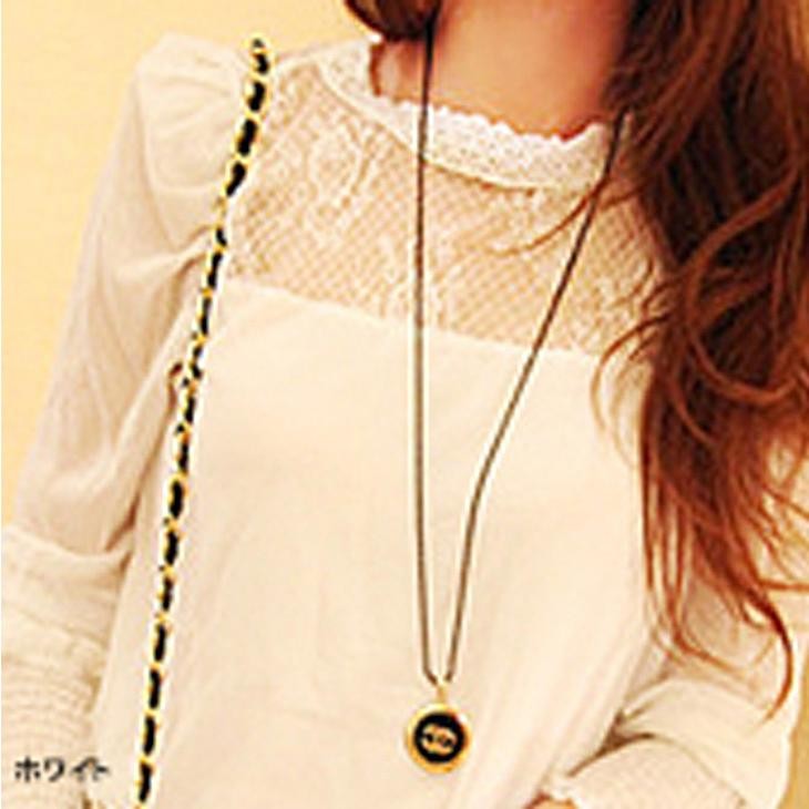 レディース　トップス　シフォン　カットソー　ラウンドネック　レース　長袖　シンプル　無地　ゆったり　コットン　カジュアル　フリーサイズ　大人可愛い　オフィス　ビジネス　仕事　デート　お出かけ　デイリー　普段着　ホワイト　ブラック　送料無料