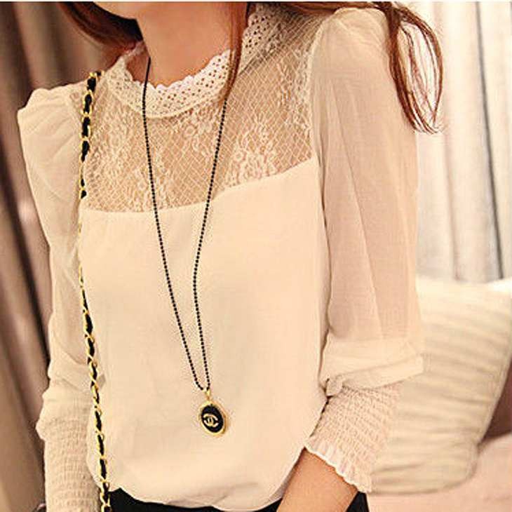レディース　トップス　シフォン　カットソー　ラウンドネック　レース　長袖　シンプル　無地　ゆったり　コットン　カジュアル　フリーサイズ　大人可愛い　オフィス　ビジネス　仕事　デート　お出かけ　デイリー　普段着　ホワイト　ブラック　送料無料