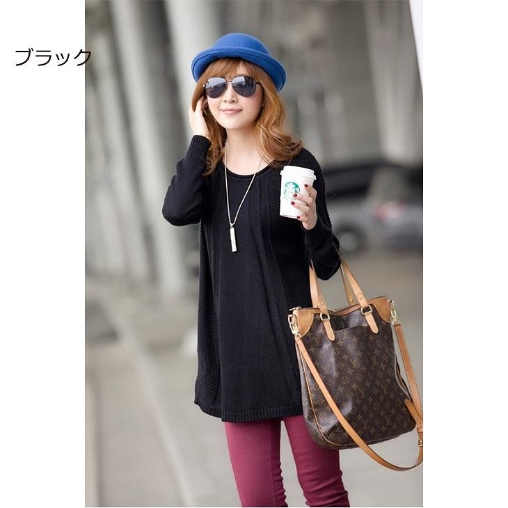 レディース　トップス　チュニック　ワンピース　ラウンドネック　ニット　長袖　無地　シンプル　ゆったり　カジュアル　フリーサイズ　大人可愛い　デート　お出かけ　デイリー　普段着　ブラック　イエロー　ピンク　ホワイト　ネイビー　送料無料