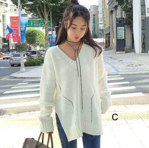 レディース　トップス　ニット　ロング　セーター　Vネック　長袖　サイドスリット　無地　シンプル　カジュアル　ゆったり　フリーサイズ　大人可愛い　フェミニン　オフィス　仕事　デート　お出かけ　デイリー　普段着　ベージュ　カーキ　ホワイト　送料無料