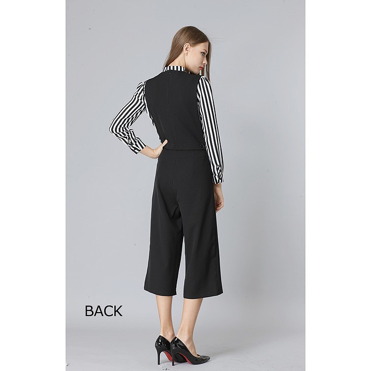 レディース　ツーピース　トップス&サロペット　無地　ワイドパンツ　ストライプ　カットソー　カジュアル　大人可愛い　大きいサイズ　シンプル　リゾート　普段着　デイリー　お出かけ　デート　ブラック　送料無料