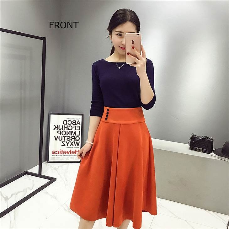 レディース　セットアップ　トップス&スカート　ベロア　ミモレ丈　無地　カットソー　秋冬　フレア　エレガント　カジュアル　大人可愛い　大きいサイズ　シンプル　リゾート　普段着　デイリー　お出かけ　デート　パープル　オレンジ　送料無料