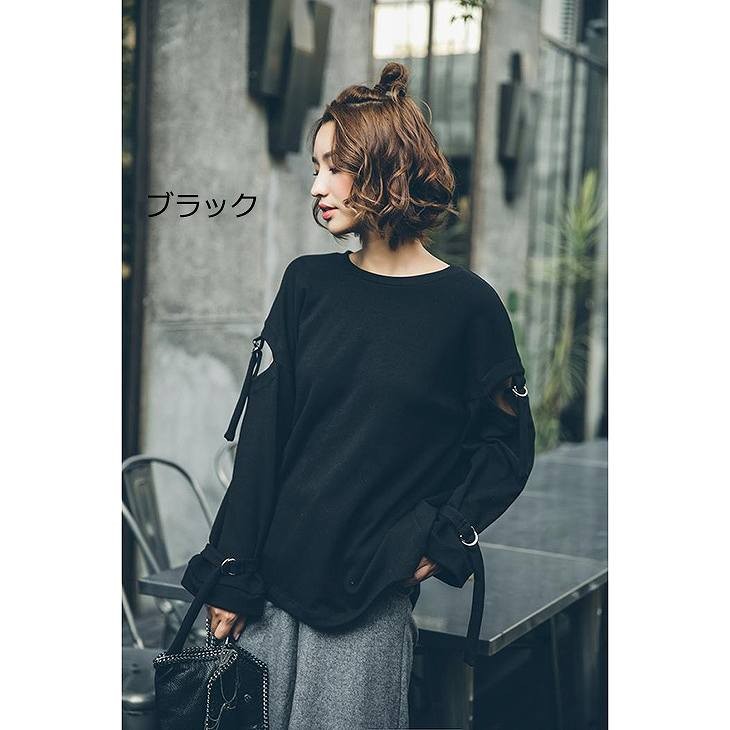 レディース　トップス　カットソー　長袖　ホールショルダー　無地　ゆったり　シンプル　カジュアル　大人可愛い　フェミニン　フリーサイズ　リラックス　オフ　デート　お出かけ　デイリー　普段着　ブラック　送料無料