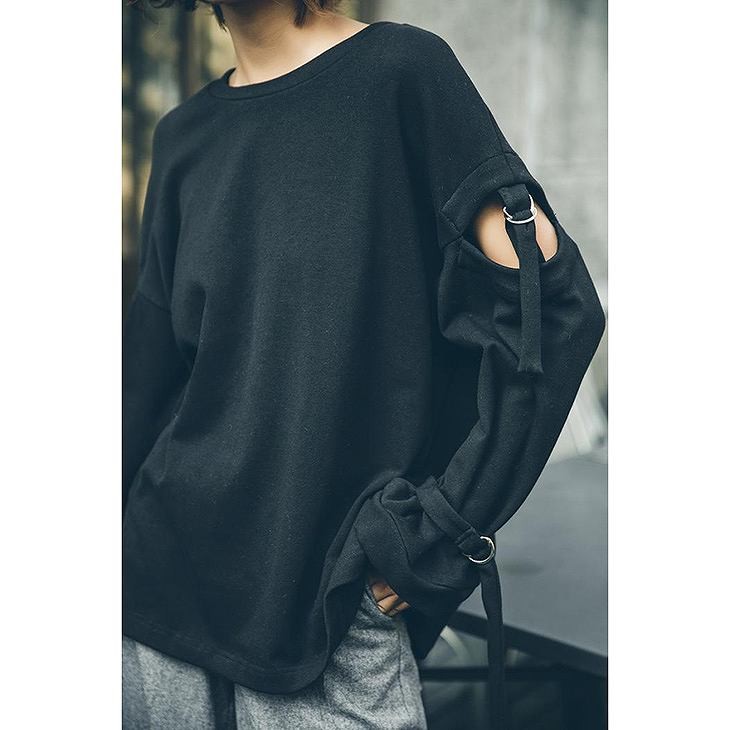 レディース　トップス　カットソー　長袖　ホールショルダー　無地　ゆったり　シンプル　カジュアル　大人可愛い　フェミニン　フリーサイズ　リラックス　オフ　デート　お出かけ　デイリー　普段着　ブラック　送料無料