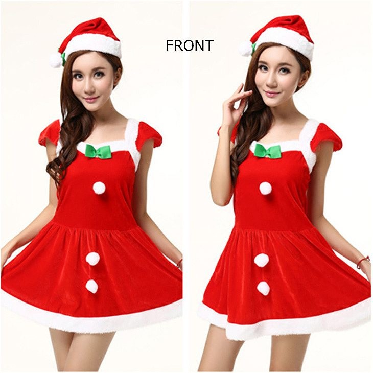 レディース　コスチューム　サンタクロース　ミニワンピース　スクエアネック　イベント　本格派　リアルデザイン　公演　演劇　ステージ　コスプレ　衣装　仮装　パーティ　送料無料