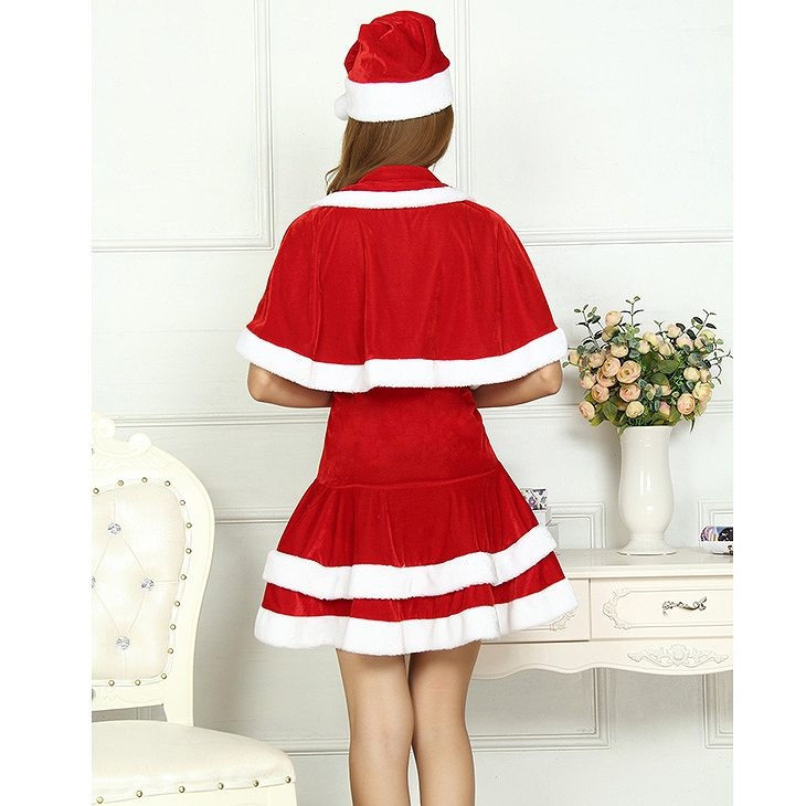 レディース　コスチューム　サンタクロース　ミニワンピース　ケープ　ティアード　イベント　本格派　公演　演劇　ステージ　コスプレ　衣装　仮装　パーティ　送料無料