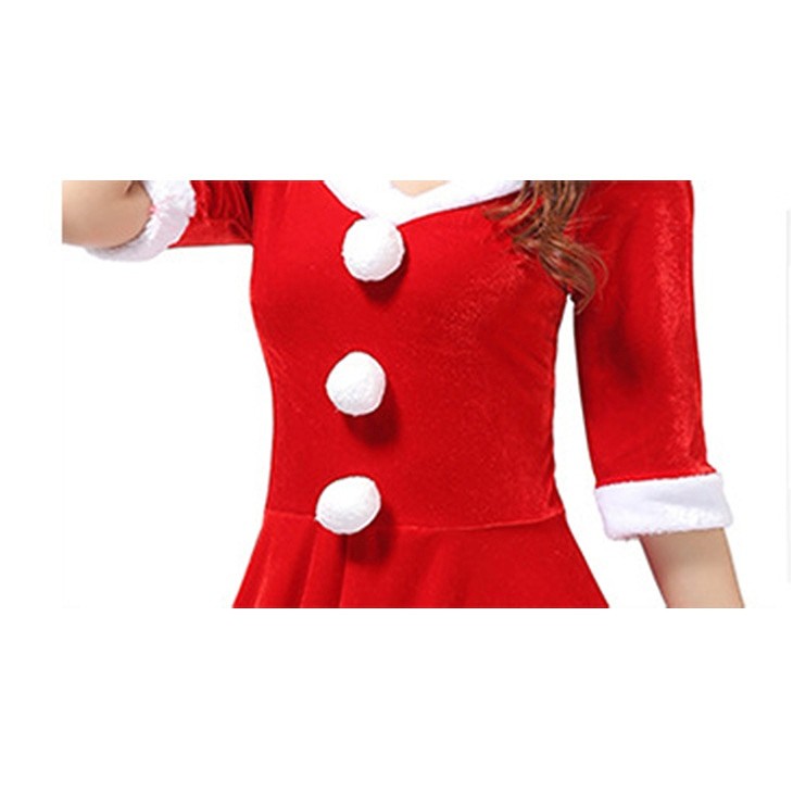 レディース　コスチューム　サンタクロース　ワンピース　ボートネック　五分袖　イベント　本格派　公演　演劇　ステージ　コスプレ　衣装　仮装　パーティ　送料無料
