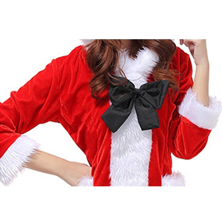 レディース　コスチューム　サンタクロース　ワンピース　フード付き　ファー　七分袖　イベント　本格派　公演　演劇　ステージ　コスプレ　衣装　仮装　パーティ　送料無料