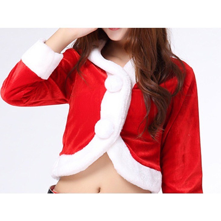 レディース　コスチューム　サンタクロース　ツーピース　セクシー　へそ出し　長袖　ベルト付きミニスカート　イベント　本格派　公演　演劇　ステージ　コスプレ　衣装　仮装　パーティ　送料無料