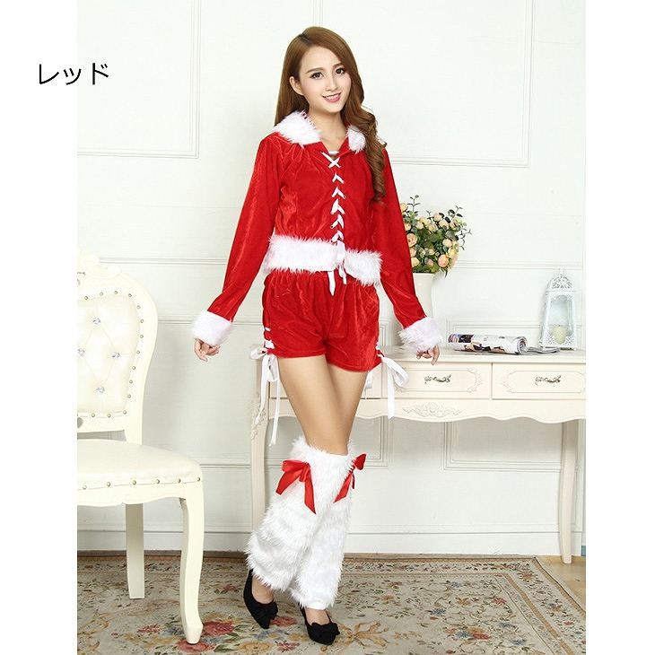 レディース　コスチューム　サンタクロース　ネコミミ　長袖　ホットパンツ　イベント　本格派　公演　演劇　ステージ　コスプレ　衣装　仮装　パーティ　レッド　ブラック　送料無料