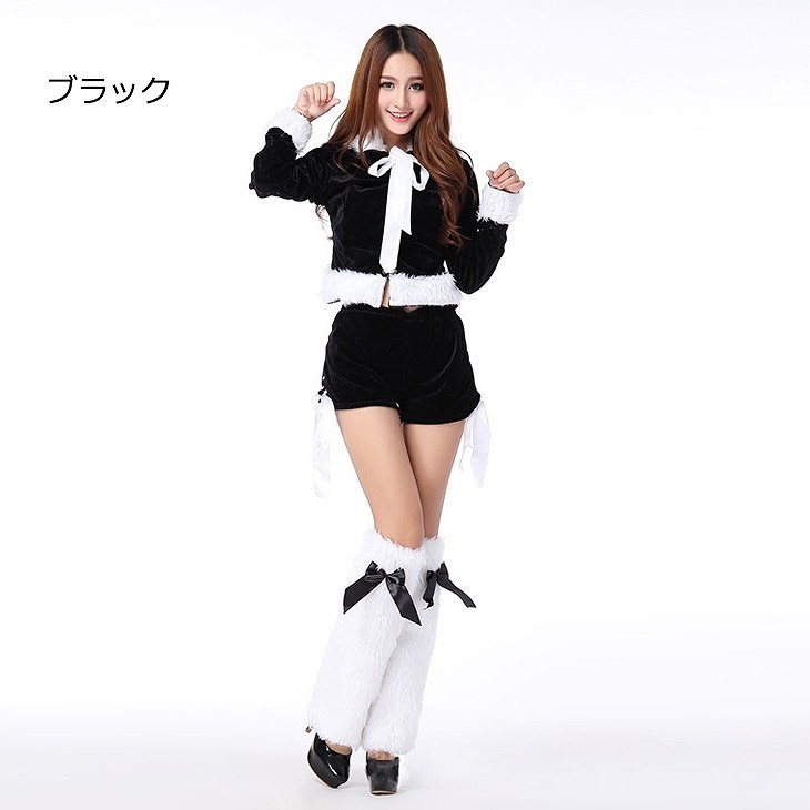 レディース　コスチューム　サンタクロース　ネコミミ　長袖　ホットパンツ　イベント　本格派　公演　演劇　ステージ　コスプレ　衣装　仮装　パーティ　レッド　ブラック　送料無料