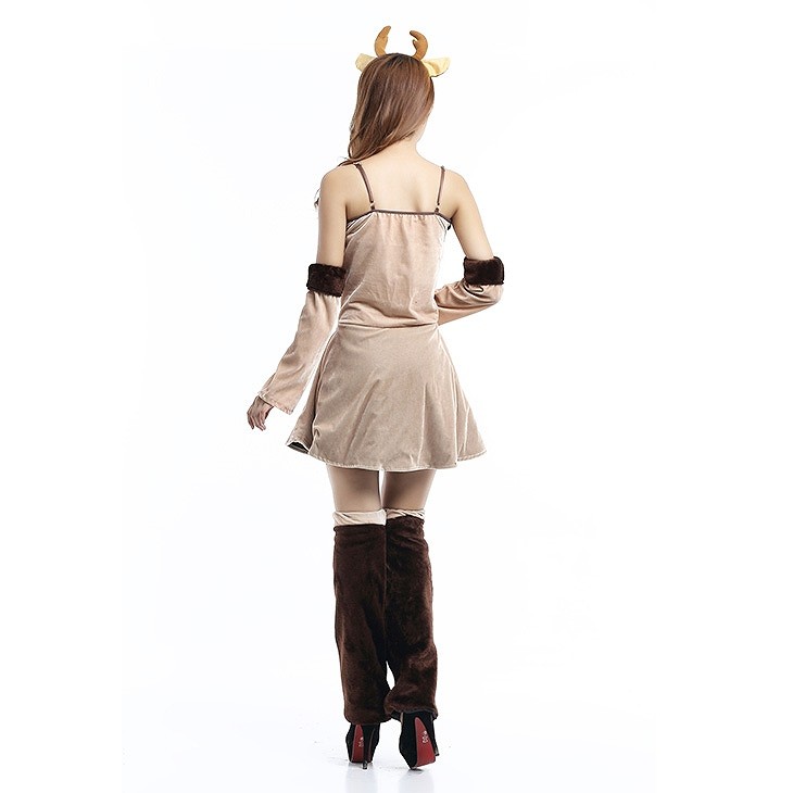 レディース　コスチューム　トナカイ　セットワンピース　ベアトップ　ストラップ付き　イベント　本格派　公演　演劇　ステージ　コスプレ　衣装　仮装　パーティ　送料無料