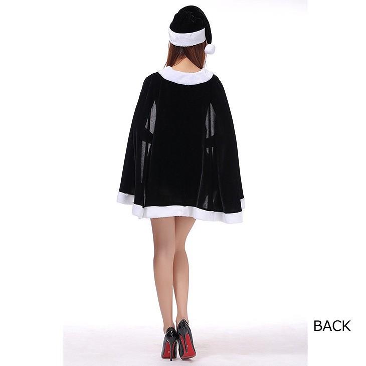 レディース　コスチューム　サンタクロース　ミニワンピ　ノースリーブ　マント付き　イベント　ステージ　衣装　仮装　パーティ　レッド　ブラック　ダークグリーン　送料無料