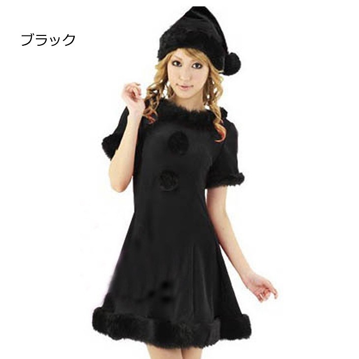 レディース　コスチューム　サンタクロース　ワンピース　帽子付き　レーヨン　イベント　本格派　公演　演劇　ステージ　コスプレ　衣装　仮装　パーティ　レッド　ブラック　送料無料