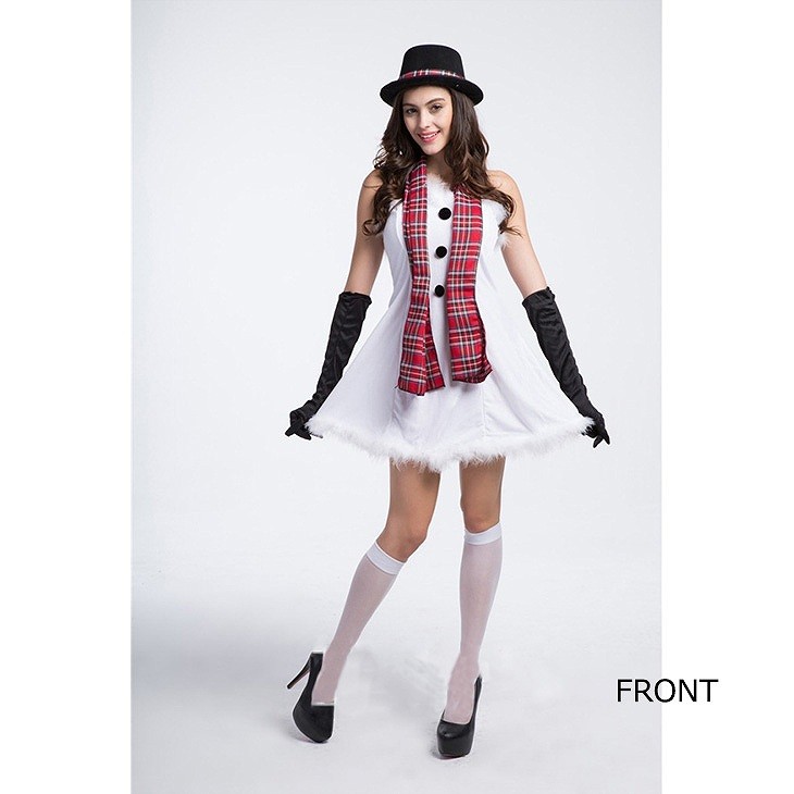 レディース　コスチューム　クリスマス　ミニワンピース　ベアトップ　手袋・マフラー付き　イベント　本格派　公演　演劇　ステージ　コスプレ　衣装　仮装　パーティ　ホワイト　送料無料