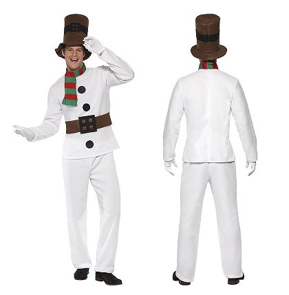 メンズ　コスチューム　雪だるま　スノーマン　長袖　マフラー　帽子付き　パンツ　無地　イベント　本格派　公演　演劇　フリーサイズ　クリスマス会　ステージ　コスプレ　衣装　仮装　パーティ　ホワイト　送料無料