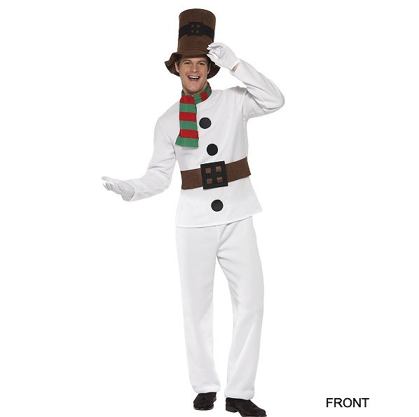 メンズ　コスチューム　雪だるま　スノーマン　長袖　マフラー　帽子付き　パンツ　無地　イベント　本格派　公演　演劇　フリーサイズ　クリスマス会　ステージ　コスプレ　衣装　仮装　パーティ　ホワイト　送料無料