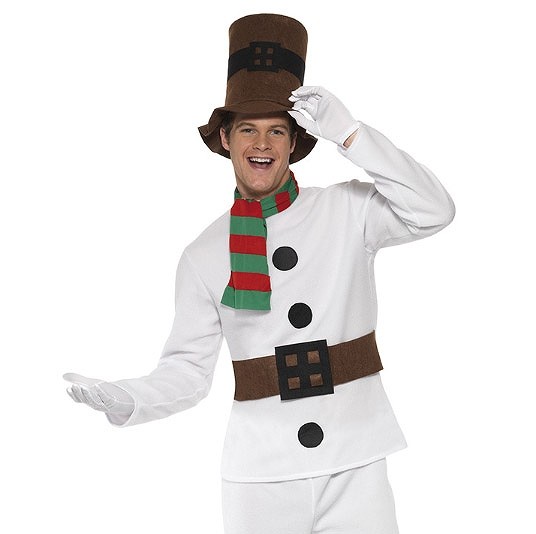 メンズ　コスチューム　雪だるま　スノーマン　長袖　マフラー　帽子付き　パンツ　無地　イベント　本格派　公演　演劇　フリーサイズ　クリスマス会　ステージ　コスプレ　衣装　仮装　パーティ　ホワイト　送料無料