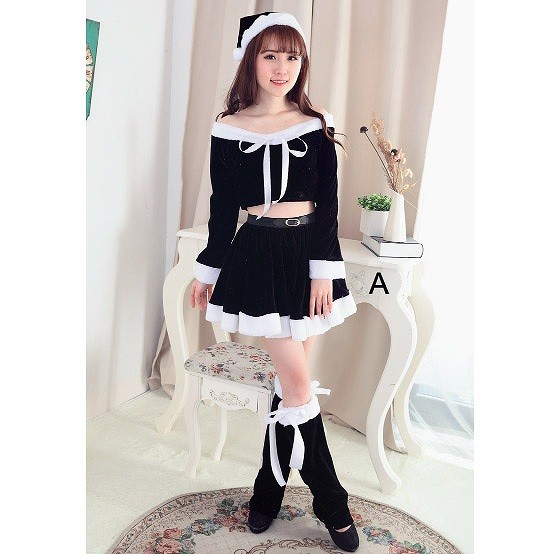 レディース　コスチューム　サンタクロース　レッグウォーマー　帽子付き　ワンピース　ミニドレス　長袖　無地　イベント　本格派　フリーサイズ　リアルデザイン　クリスマス会　ステージ　コスプレ　衣装　仮装　パーティ　ブラック　レッド　ピンク　ホワイト　送料無料