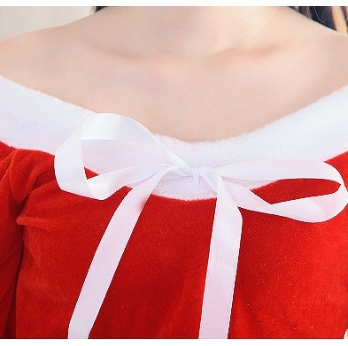 レディース　コスチューム　サンタクロース　レッグウォーマー　帽子付き　ワンピース　ミニドレス　長袖　無地　イベント　本格派　フリーサイズ　リアルデザイン　クリスマス会　ステージ　コスプレ　衣装　仮装　パーティ　ブラック　レッド　ピンク　ホワイト　送料無料