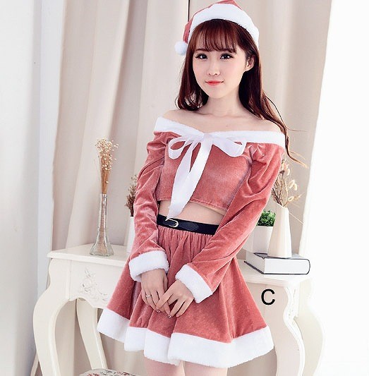 レディース　コスチューム　サンタクロース　レッグウォーマー　帽子付き　ワンピース　ミニドレス　長袖　無地　イベント　本格派　フリーサイズ　リアルデザイン　クリスマス会　ステージ　コスプレ　衣装　仮装　パーティ　ブラック　レッド　ピンク　ホワイト　送料無料