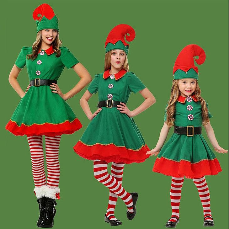 レディース　キッズ　クリスマス　ツリーコス　コスプレ衣装　親子姉妹コーデ　お揃い　ワンピース　グリーン　スカート　サンタ　イベント　ステージ　女の子　送料無料