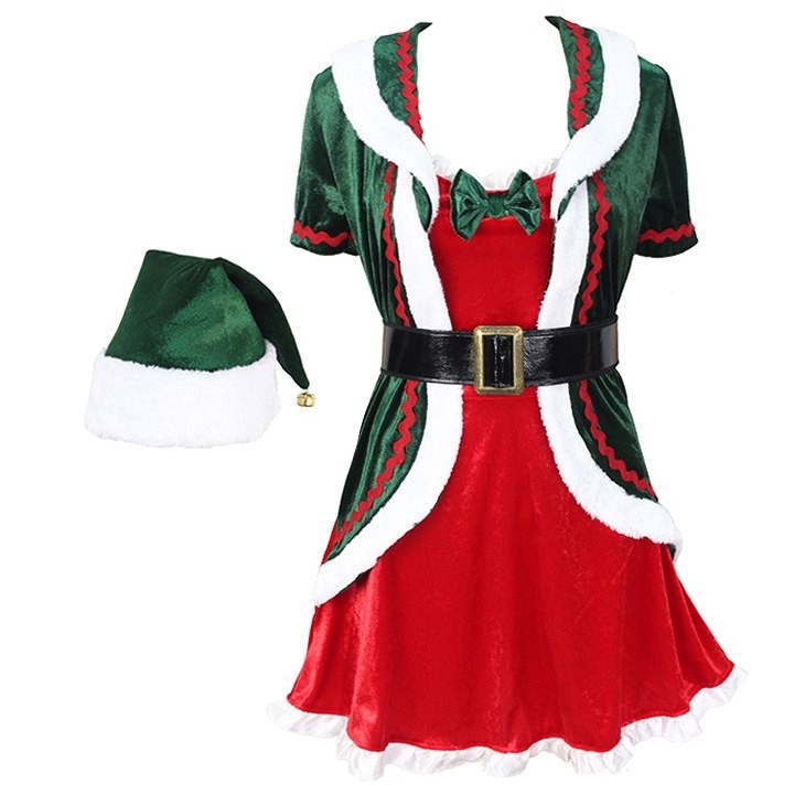 レディース　ワンピース　クリスマス　コスプレ　グリーン　リボン　パーティー　イベント　ステージ　クリスマス会　レッド　ミニスカート　サンタ　送料無料