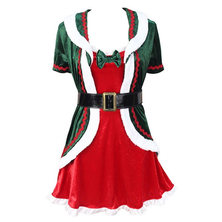 レディース　ワンピース　クリスマス　コスプレ　グリーン　リボン　パーティー　イベント　ステージ　クリスマス会　レッド　ミニスカート　サンタ　送料無料