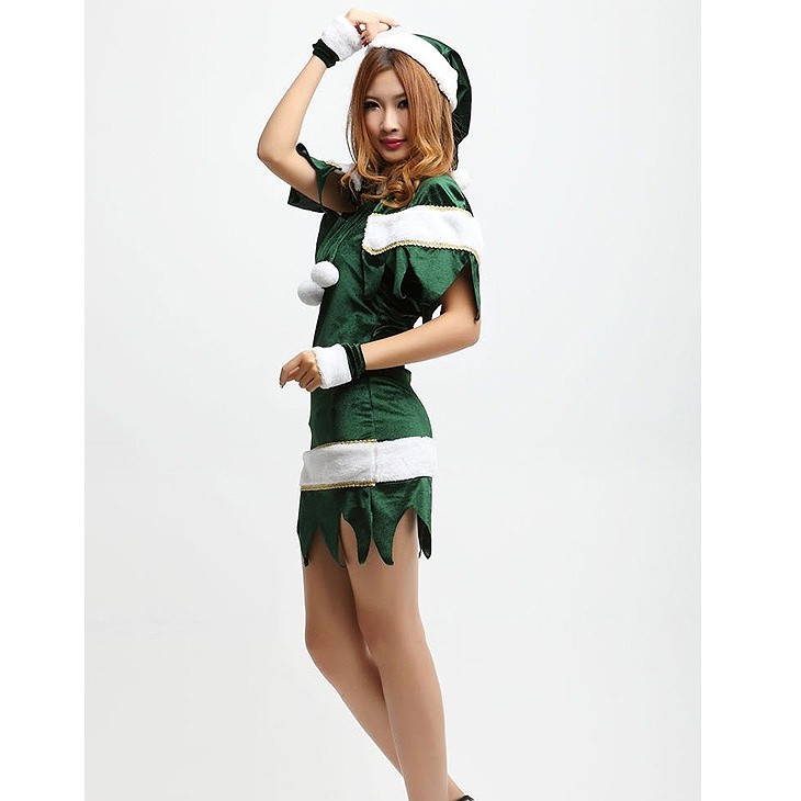レディース　ワンピース　クリスマス　コスプレ　グリーン　リボン　ケープ　パーティー　イベント　ステージ　クリスマス会　ミニスカート　帽子　サンタ　送料無料