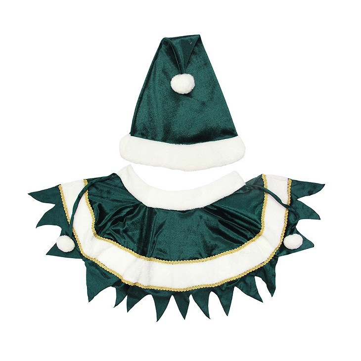 レディース　ワンピース　クリスマス　コスプレ　グリーン　リボン　ケープ　パーティー　イベント　ステージ　クリスマス会　ミニスカート　帽子　サンタ　送料無料