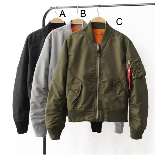 レディース　フライトジャケット　長袖　トップス　リバーシブル　小さいサイズ　無地　ミリタリー　シンプル　デート　お出かけ　デイリー　ブラック　グレー　カーキ　送料無料