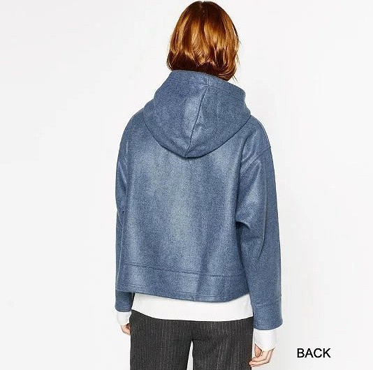 レディース　羊毛混カットソー　長袖　フード付き　トップス　ゆったり　バットシルエット　ショート丈　大人可愛い　シンプル　デート　お出かけ　外出　デイリー　ブルー　送料無料