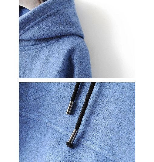 レディース　羊毛混カットソー　長袖　フード付き　トップス　ゆったり　バットシルエット　ショート丈　大人可愛い　シンプル　デート　お出かけ　外出　デイリー　ブルー　送料無料