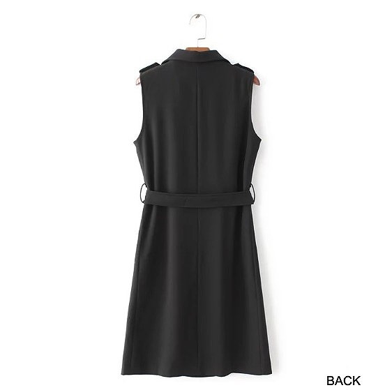 レディース　トレンチコート　ノースリーブ　ベルト付き　ルダンゴト　アウター　大人可愛い　シンプル　デート　お出かけ　普段使い　外出　デイリー　ブラック　送料無料