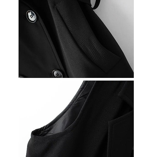 レディース　トレンチコート　ノースリーブ　ベルト付き　ルダンゴト　アウター　大人可愛い　シンプル　デート　お出かけ　普段使い　外出　デイリー　ブラック　送料無料