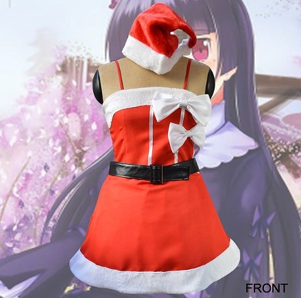 レディース　コスチューム　サンタ　ミニワンピース　ベアトップ　帽子　リボン　ベルト　俺妹黒猫　コスプレ　イベント　ステージ　舞台　演劇　衣装　レッド　送料無料