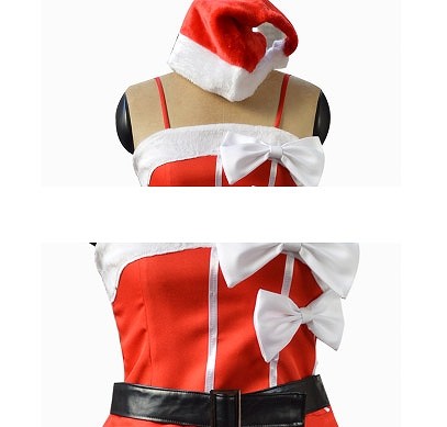 レディース　コスチューム　サンタ　ミニワンピース　ベアトップ　帽子　リボン　ベルト　俺妹黒猫　コスプレ　イベント　ステージ　舞台　演劇　衣装　レッド　送料無料
